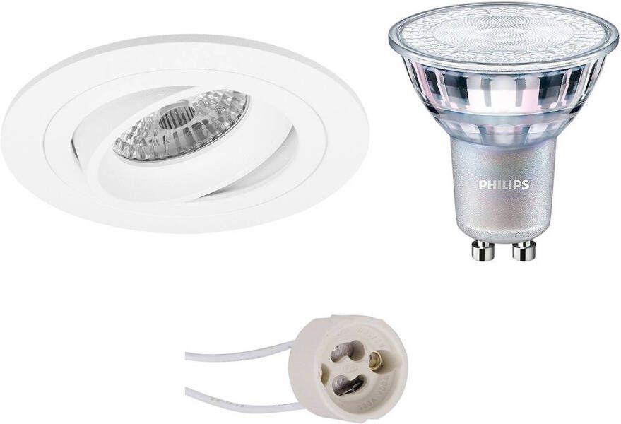 BES LED Spot Set Pragmi Alpin Pro GU10 Fitting Inbouw Rond Mat Wit Kantelbaar Ø92mm Philips MASTER 927 36D VLE