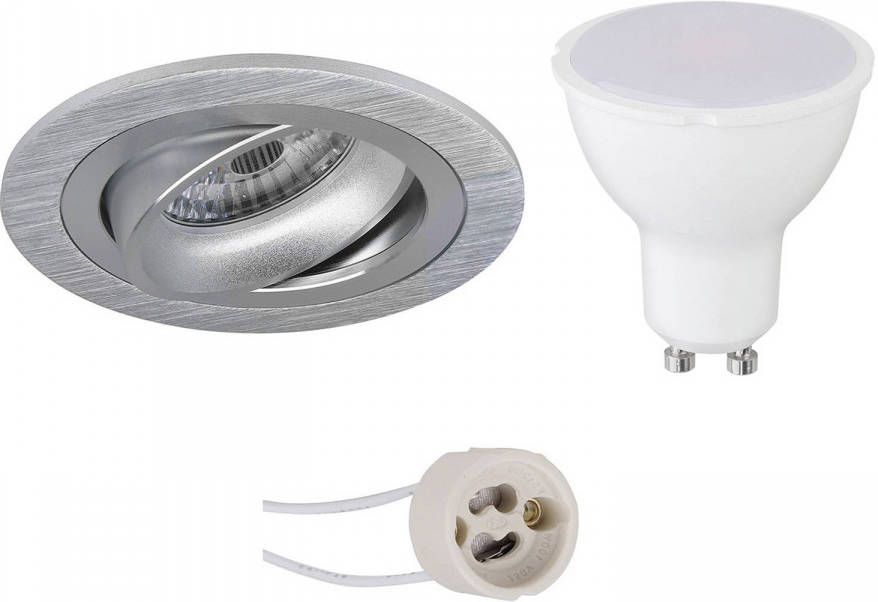 BES LED Spot Set Pragmi Alpin Pro GU10 Fitting Inbouw Rond Mat Zilver 6W Natuurlijk Wit 4200K Kantelbaar Ø92mm