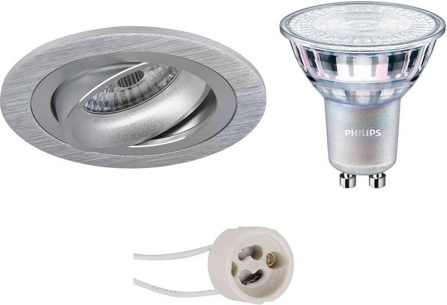 BES LED Spot Set Pragmi Alpin Pro GU10 Fitting Inbouw Rond Mat Zilver Kantelbaar Ø92mm Philips MASTER 927 36D