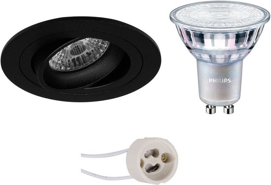 BES LED Spot Set Pragmi Alpin Pro GU10 Fitting Inbouw Rond Mat Zwart Kantelbaar Ø92mm Philips MASTER 927 36D