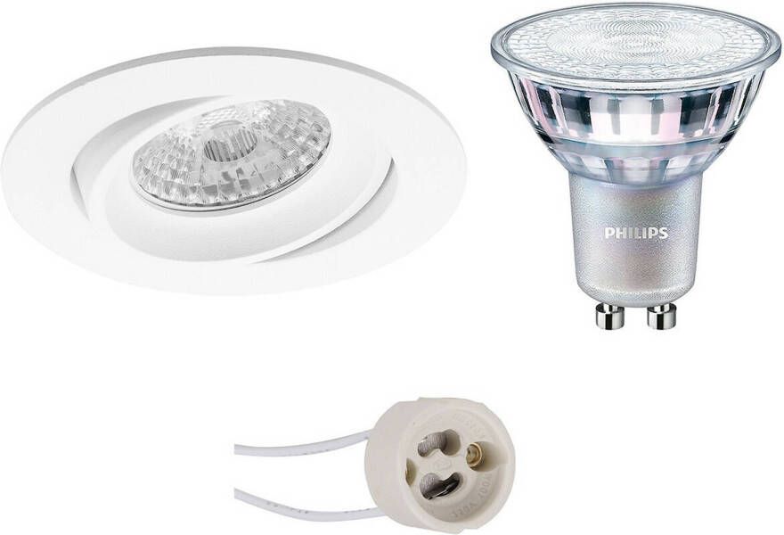 BES LED Spot Set Pragmi Delton Pro GU10 Fitting Inbouw Rond Mat Wit Kantelbaar Ø82mm Philips MASTER 927 36D