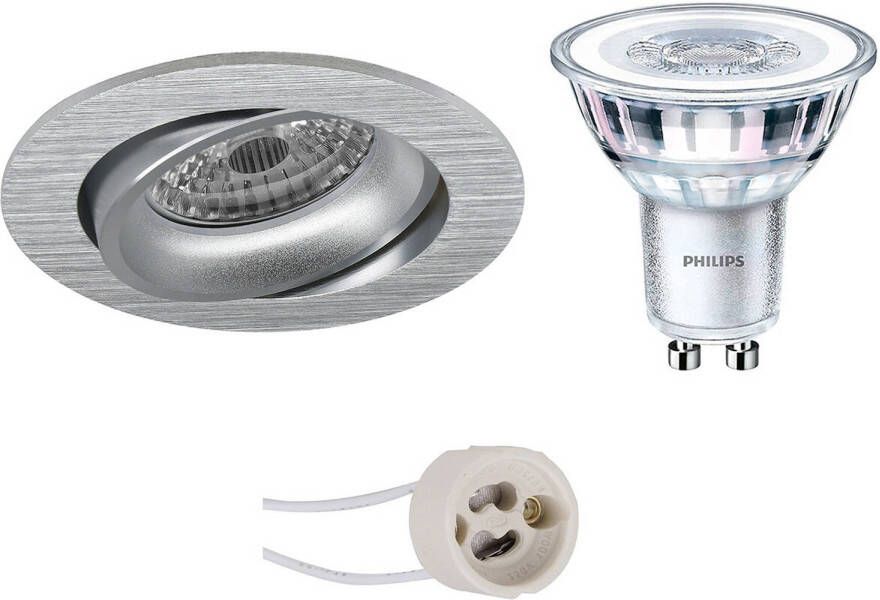 BES LED Spot Set Pragmi Delton Pro GU10 Fitting Inbouw Rond Mat Zilver Kantelbaar Ø82mm Philips CorePro 830