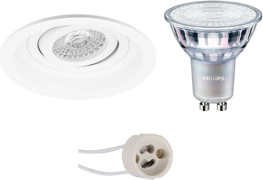 BES LED Spot Set Pragmi Domy Pro GU10 Fitting Inbouw Rond Mat Wit Verdiept Kantelbaar Ø105mm Philips