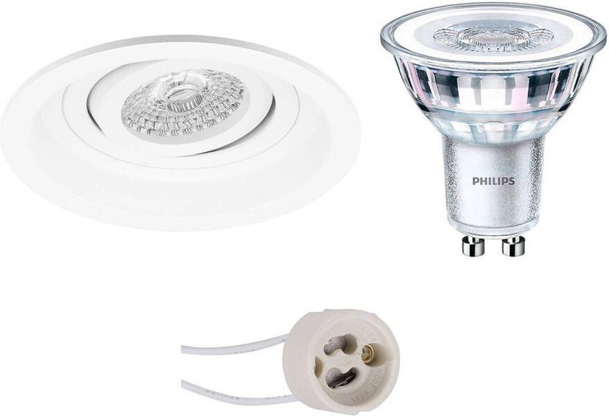 BES LED Spot Set Pragmi Domy Pro GU10 Fitting Inbouw Rond Mat Wit Verdiept Kantelbaar Ø105mm Philips