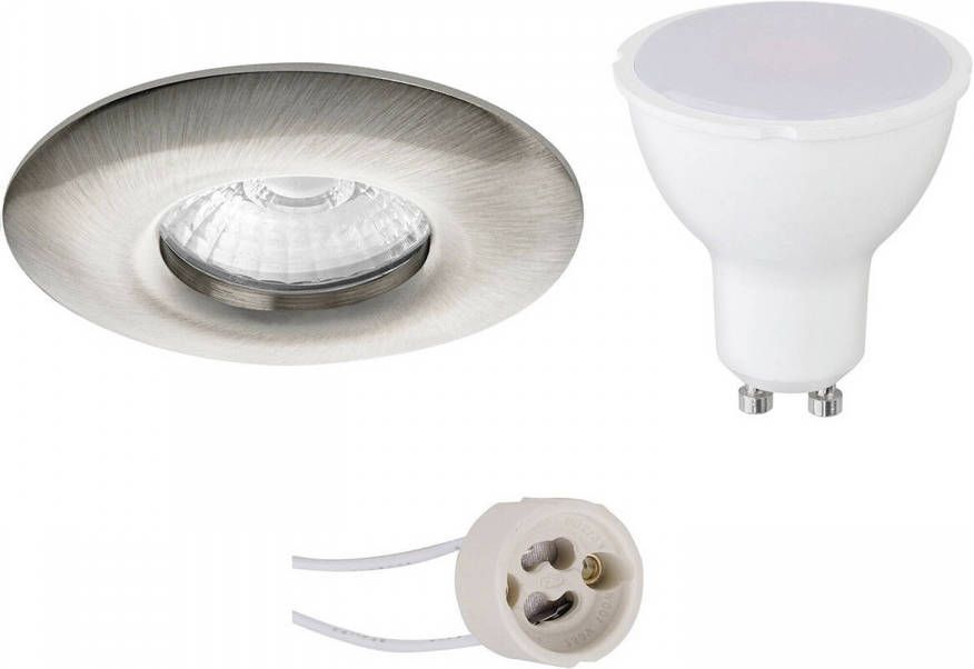 BES LED Spot Set Pragmi Luno Pro Waterdicht IP65 GU10 Fitting Inbouw Rond Mat Nikkel 6W Helder Koud Wit 6400K Ø82mm