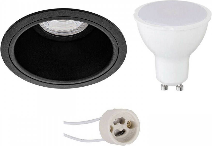 BES LED Spot Set Pragmi Minko Pro GU10 Fitting Dimbaar Inbouw Rond Mat Zwart 6W Helder Koud Wit 6400K Verdiept Ø90mm