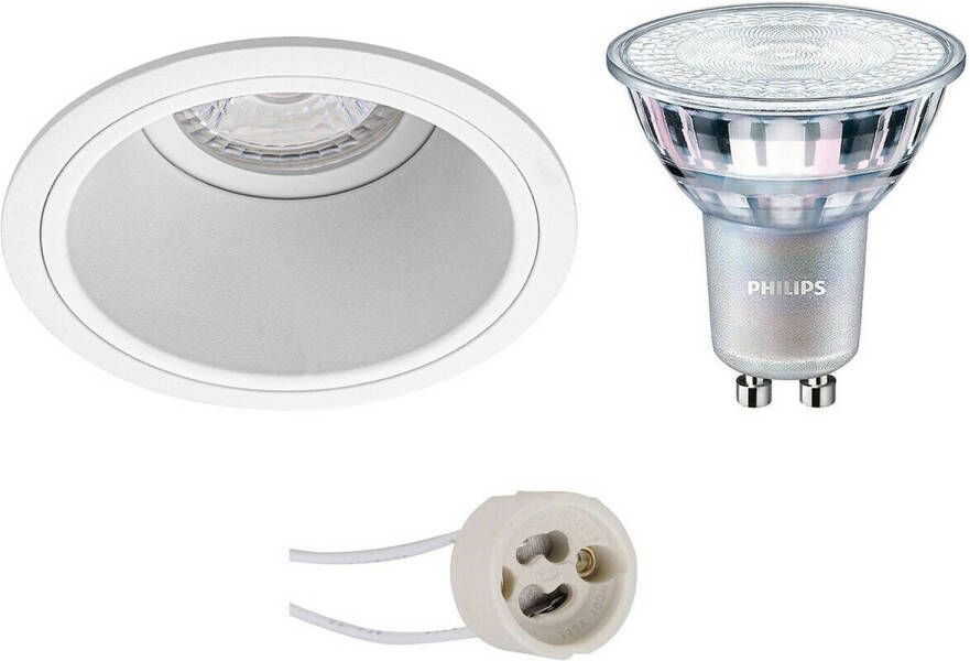 BES LED Spot Set Pragmi Minko Pro GU10 Fitting Inbouw Rond Mat Wit Verdiept Ø90mm Philips MASTER 927 36D VLE