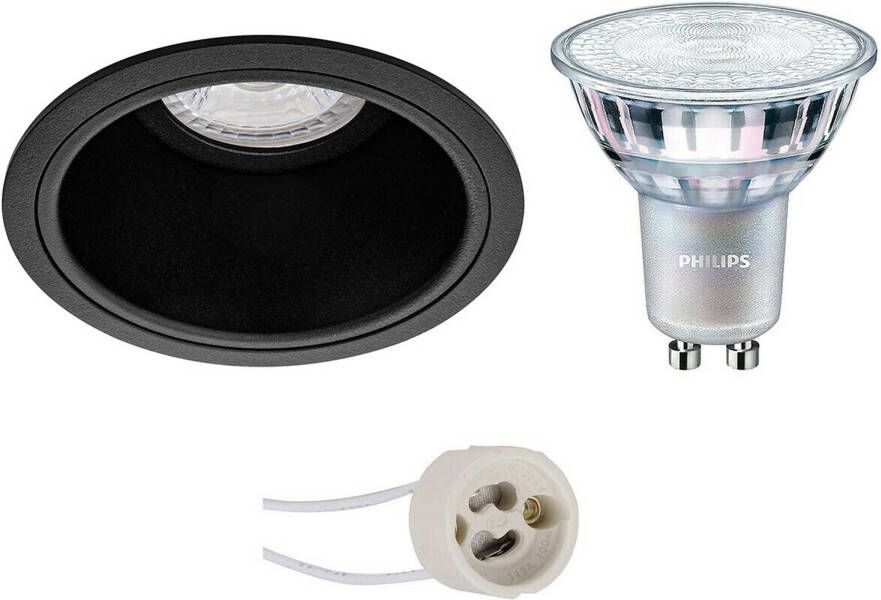 BES LED Spot Set Pragmi Minko Pro GU10 Fitting Inbouw Rond Mat Zwart Verdiept Ø90mm Philips MASTER 927 36D