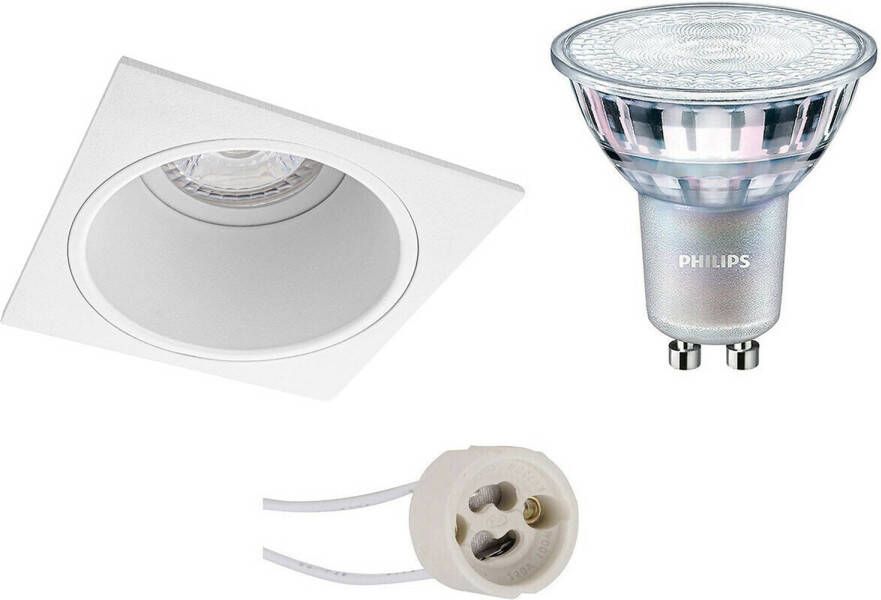 BES LED Spot Set Pragmi Minko Pro GU10 Fitting Inbouw Vierkant Mat Wit Verdiept 90mm Philips MASTER 927 36D