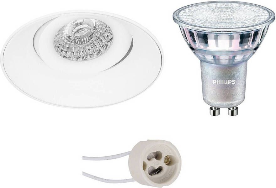 BES LED Spot Set Pragmi Nivas Pro GU10 Fitting Inbouw Rond Mat Wit Trimless Kantelbaar Ø150mm Philips