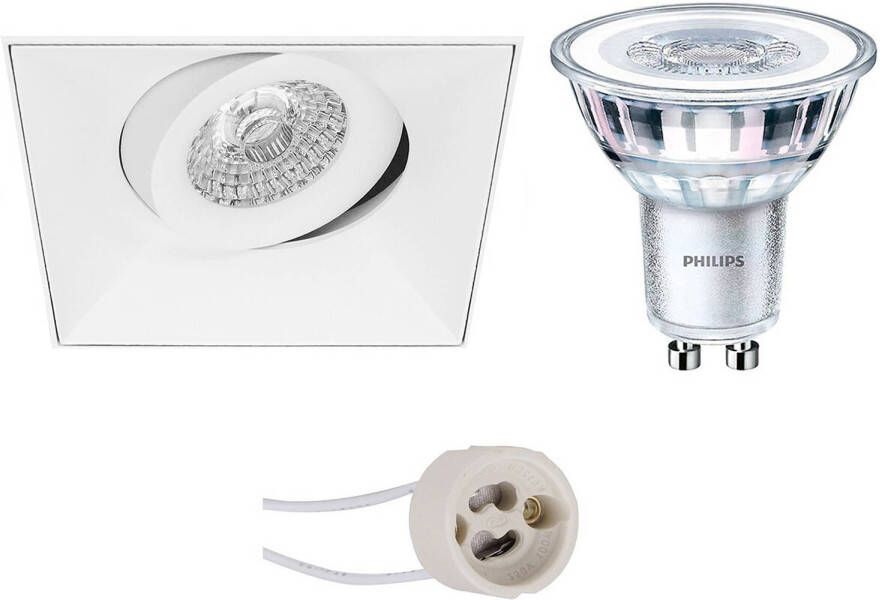 BES LED Spot Set Pragmi Nivas Pro GU10 Fitting Inbouw Vierkant Mat Wit Trimless Kantelbaar 150mm Philips