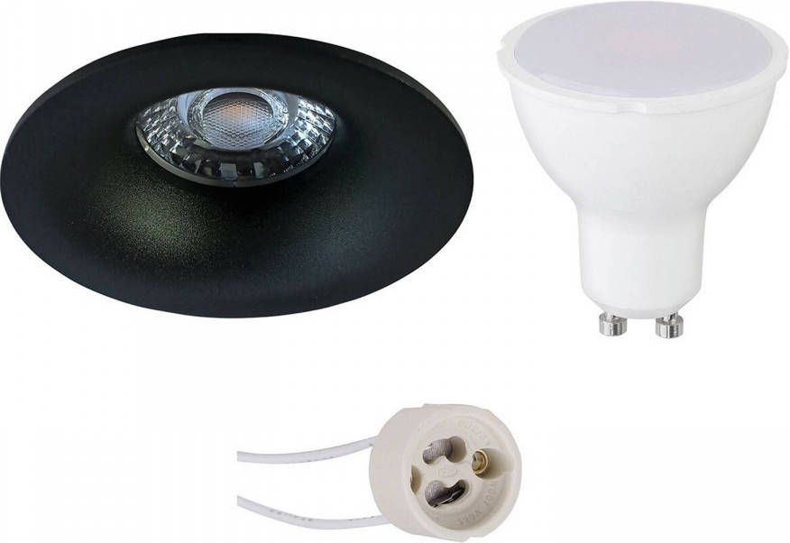 BES LED Spot Set Pragmi Nora Pro GU10 Fitting Dimbaar Inbouw Rond Mat Zwart 6W Helder Koud Wit 6400K Ø82mm