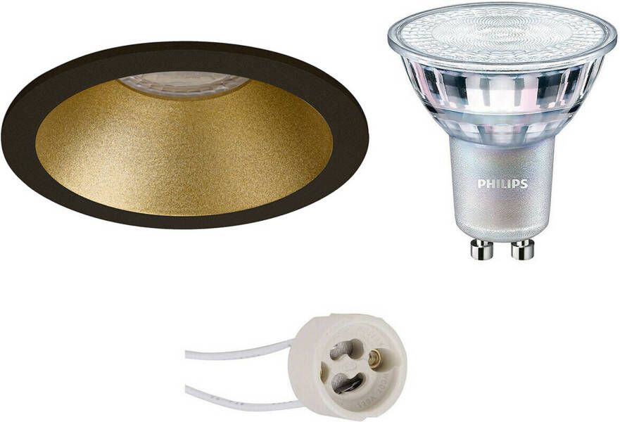 BES LED Spot Set Pragmi Pollon Pro GU10 Fitting Inbouw Rond Mat Zwart Goud Verdiept Ø82mm Philips MASTER 927