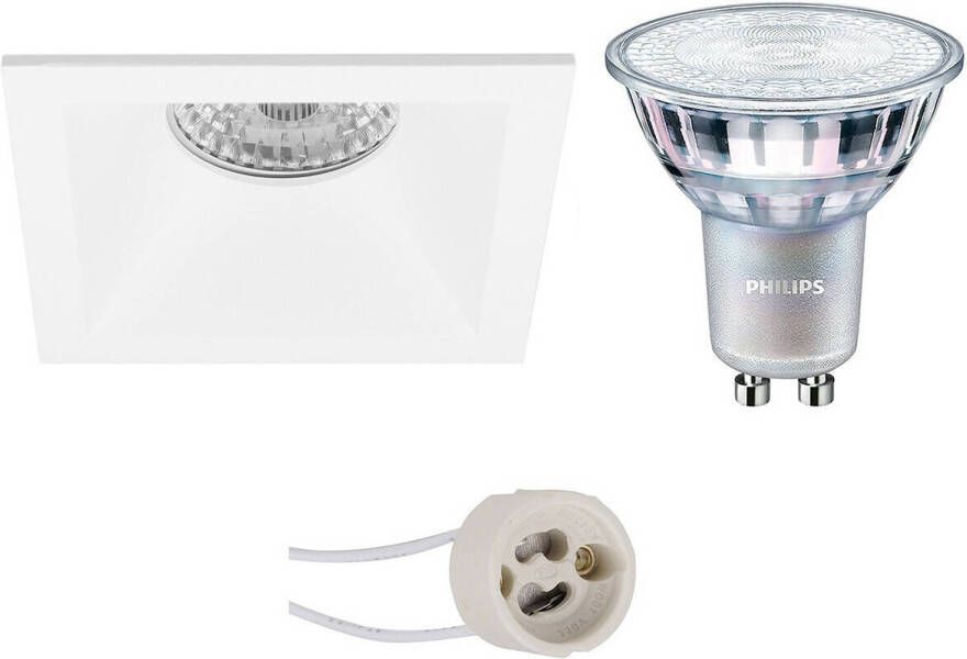 BES LED Spot Set Pragmi Pollon Pro GU10 Fitting Inbouw Vierkant Mat Wit Verdiept 82mm Philips MASTER 927 36D