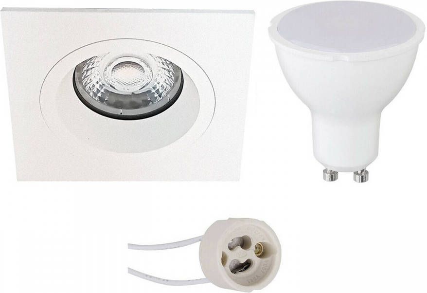 BES LED Spot Set Pragmi Rodos Pro GU10 Fitting Inbouw Vierkant Mat Wit 6W Natuurlijk Wit 4200K 93mm