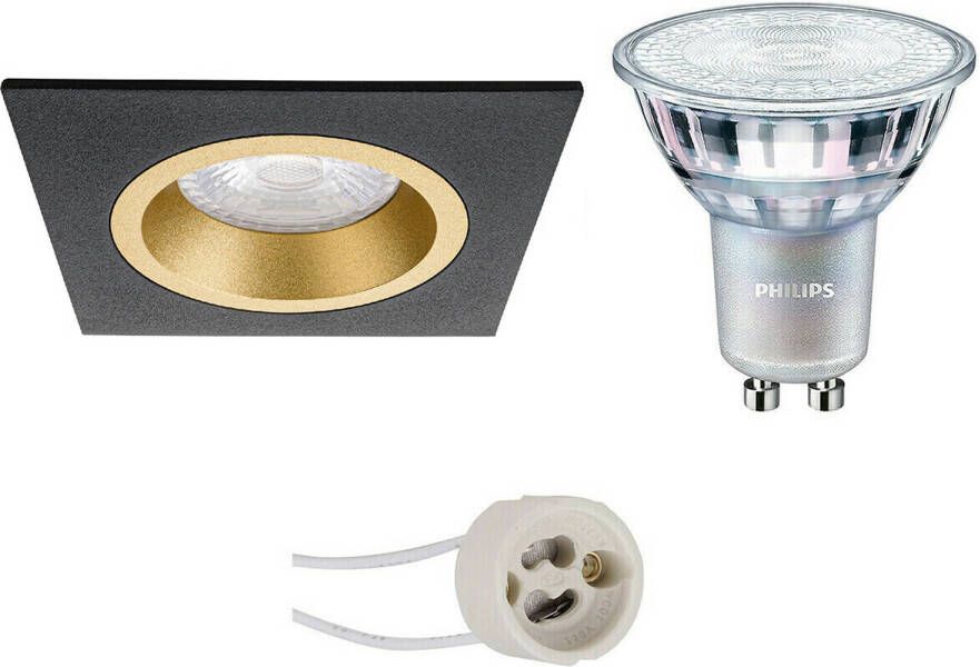 BES LED Spot Set Pragmi Rodos Pro GU10 Fitting Inbouw Vierkant Mat Zwart Goud 93mm Philips MASTER 927 36D VLE