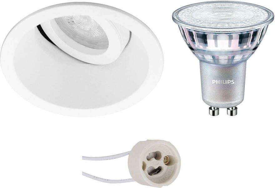 BES LED Spot Set Pragmi Zano Pro GU10 Fitting Inbouw Rond Mat Wit Kantelbaar Ø93mm Philips MASTER 927 36D