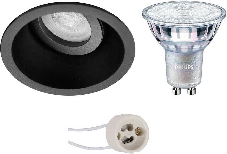 BES LED Spot Set Pragmi Zano Pro GU10 Fitting Inbouw Rond Mat Zwart Kantelbaar Ø93mm Philips MASTER 927 36D