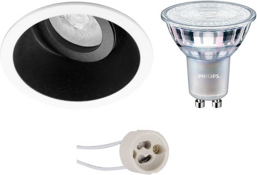 BES LED Spot Set Pragmi Zano Pro GU10 Fitting Inbouw Rond Mat Zwart Wit Kantelbaar Ø93mm Philips MASTER 927