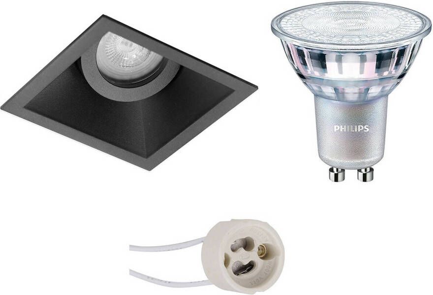 BES LED Spot Set Pragmi Zano Pro GU10 Fitting Inbouw Vierkant Mat Zwart Kantelbaar 93mm Philips MASTER 927