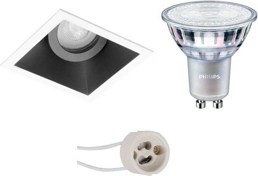 BES LED Spot Set Pragmi Zano Pro GU10 Fitting Inbouw Vierkant Mat Zwart Wit Kantelbaar 93mm Philips MASTER