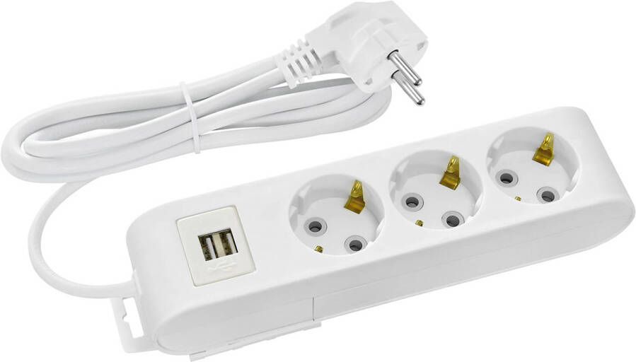 BES LED Stekkerdoos met USB Verlengsnoer met USB Decon 3 Stopcontacten 1.5 Meter Randaarde Wit Nederland