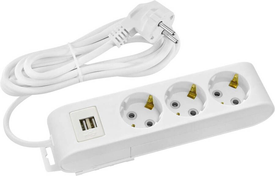 BES LED Stekkerdoos met USB Verlengsnoer met USB Decon 3 Stopcontacten 3 Meter Randaarde Wit Nederland