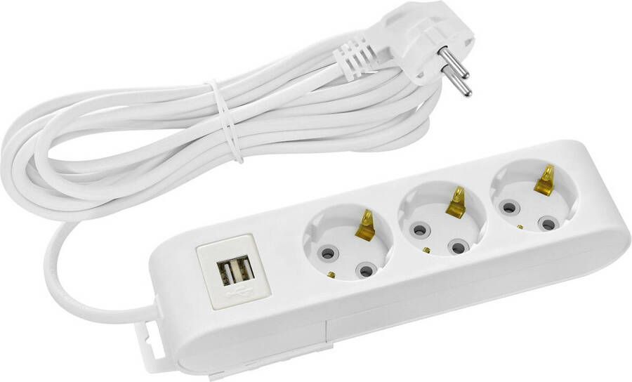 BES LED Stekkerdoos met USB Verlengsnoer met USB Decon 3 Stopcontacten 5 Meter Randaarde Wit Nederland