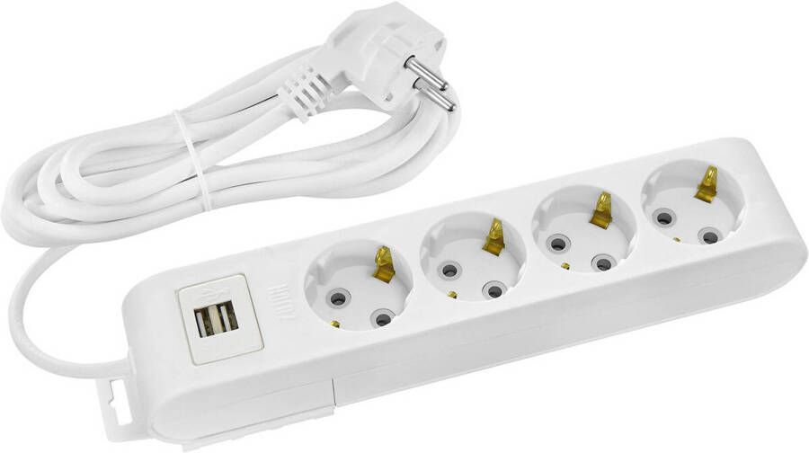 BES LED Stekkerdoos met USB Verlengsnoer met USB Decon 4 Stopcontacten 3 Meter Randaarde Wit Nederland