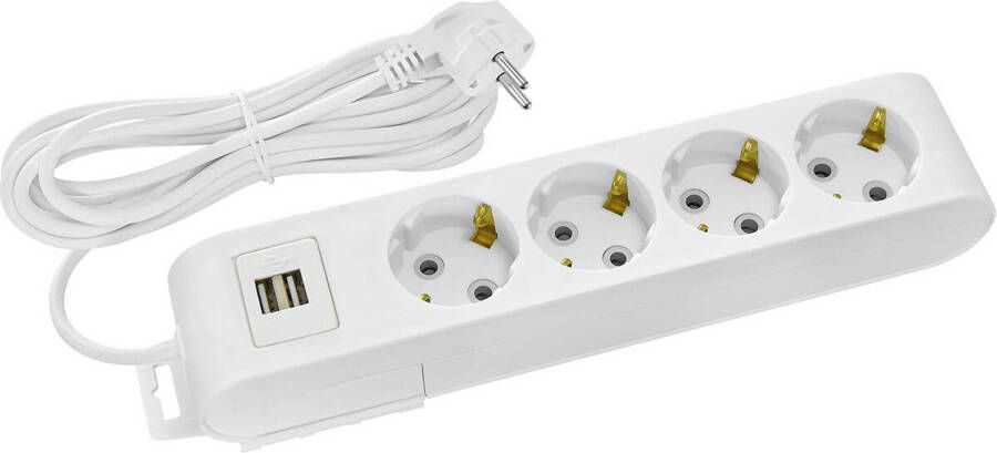 BES LED Stekkerdoos met USB Verlengsnoer met USB Decon 4 Stopcontacten 5 Meter Randaarde Wit Nederland