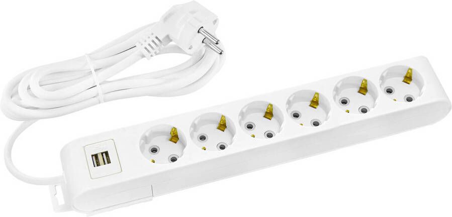 BES LED Stekkerdoos met USB Verlengsnoer met USB Decon 6 Stopcontacten 3 Meter Randaarde Wit Nederland