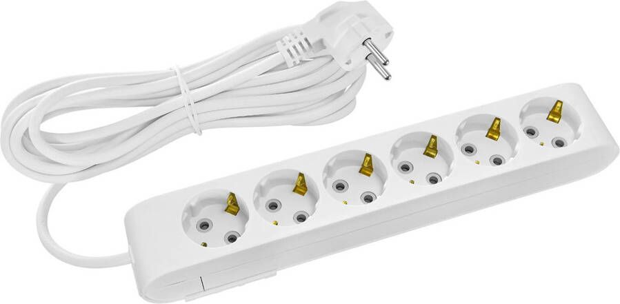 BES LED Stekkerdoos Verlengsnoer Decon 6 Stopcontacten 5 Meter Randaarde Wit Nederland