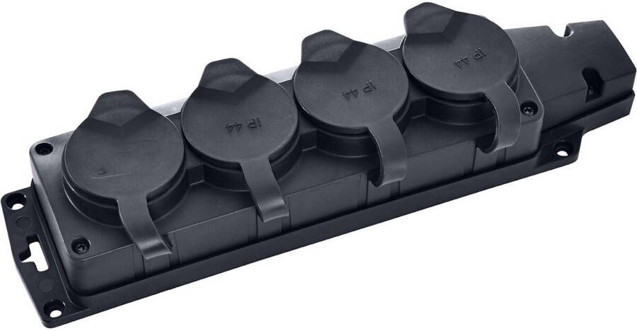 BES LED Stekkerdoos voor Buiten Decon 4 Stopcontacten Spatwaterdicht IP44 Wandmontage Randaarde Rubber Zwart