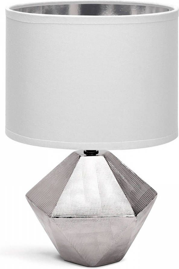 BES LED Tafellamp Tafelverlichting Aigi Uynimo XL E14 Fitting Rond Mat Wit Zilver Keramiek