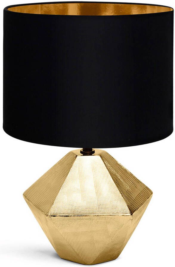 BES LED Tafellamp Tafelverlichting Aigi Uynimo XL E14 Fitting Rond Mat Zwart Goud Keramiek