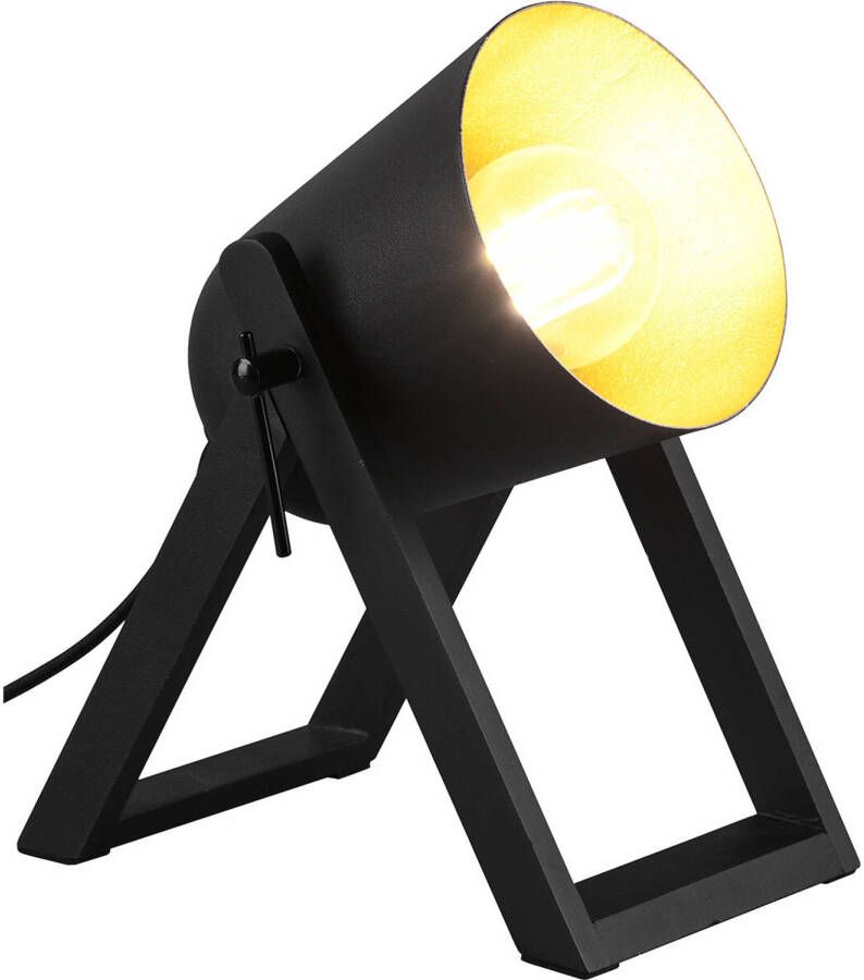BES LED Tafellamp Tafelverlichting Trion Maryla E27 Fitting Rond Mat Zwart Goud Hout
