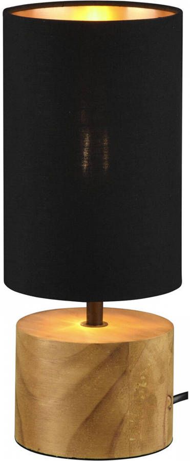 BES LED Tafellamp Tafelverlichting Trion Wooden E14 Fitting Rond Mat Zwart Goud Hout