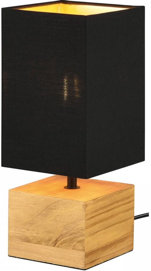 BES LED Tafellamp Tafelverlichting Trion Wooden E14 Fitting Vierkant Mat Zwart Goud Hout