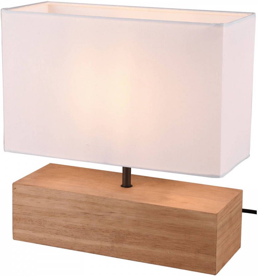BES LED Tafellamp Tafelverlichting Trion Wooden E27 Fitting Rechthoek Mat Wit Hout