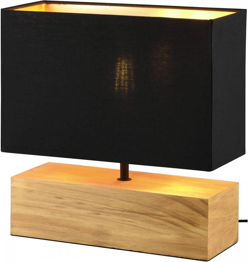 BES LED Tafellamp Tafelverlichting Trion Wooden E27 Fitting Rechthoek Mat Zwart Goud Hout