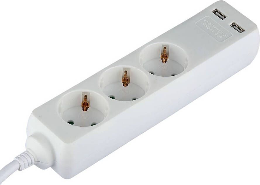 BES LED Stekkerdoos met USB Verlengsnoer met USB Viron Serino 3680W 3 Stopcontacten 1.5 Meter Wit Nederland