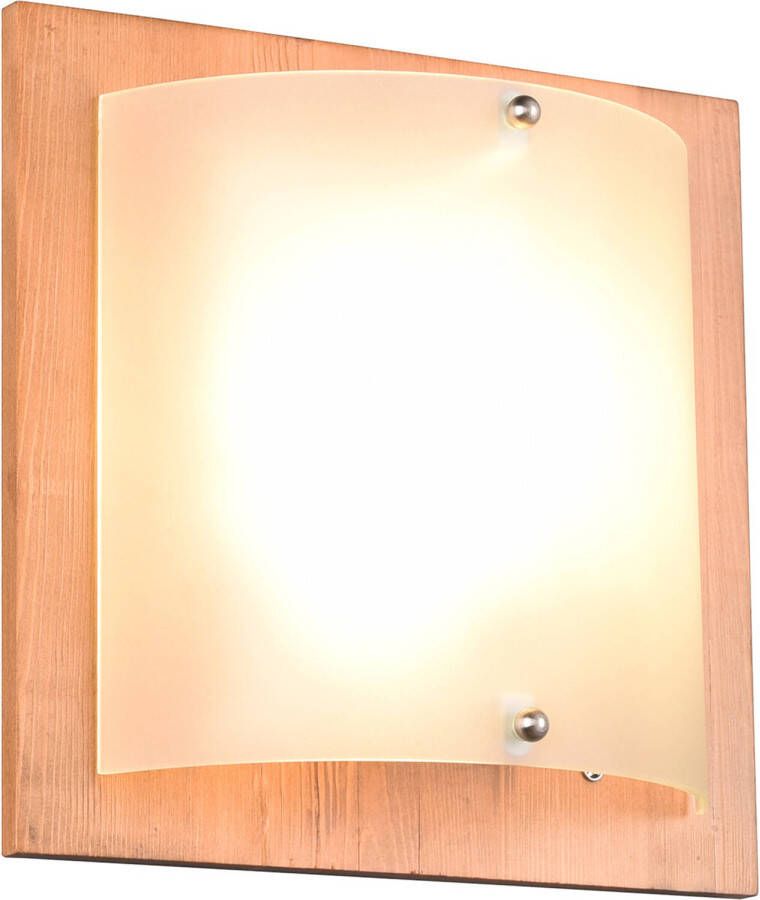 BES LED Wandlamp Wandverlichting Trion Palan E27 Fitting 1-lichts Vierkant Mat Bruin Hout