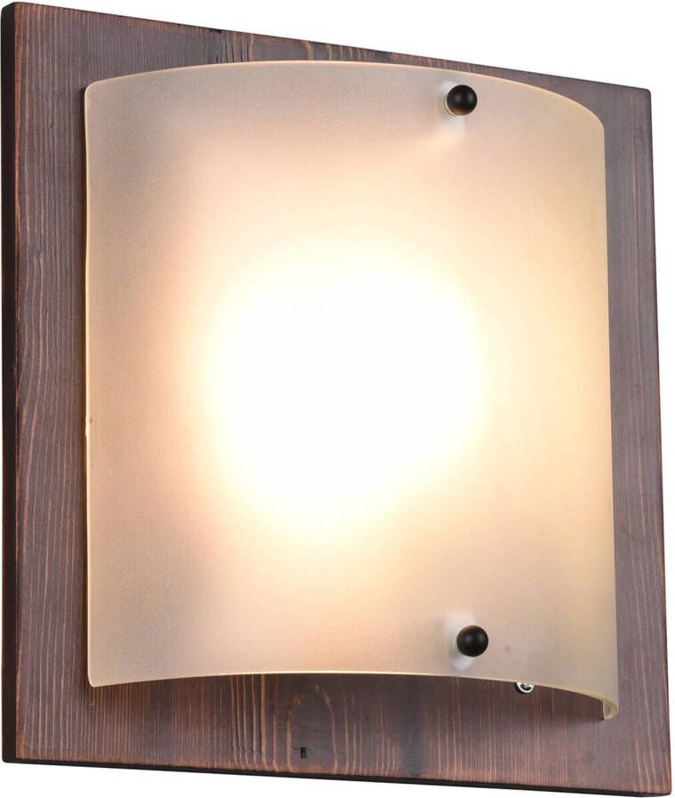 BES LED Wandlamp Wandverlichting Trion Palan E27 Fitting 1-lichts Vierkant Mat Donkerbruin Hout