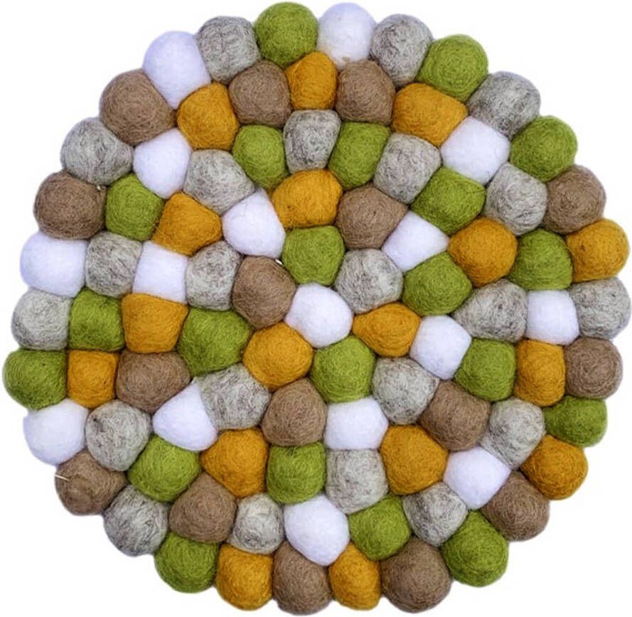 BeYoona Onderzetter Vilt Bolletjes Groen Geel Beige Grijs Wit 20cm Fairmade