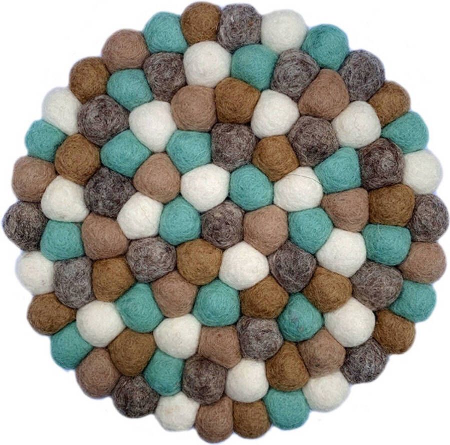 BeYoona Onderzetter Vilt Bolletjes IJsblauw Groen Beige Naturel Wit 20cm Fairmade