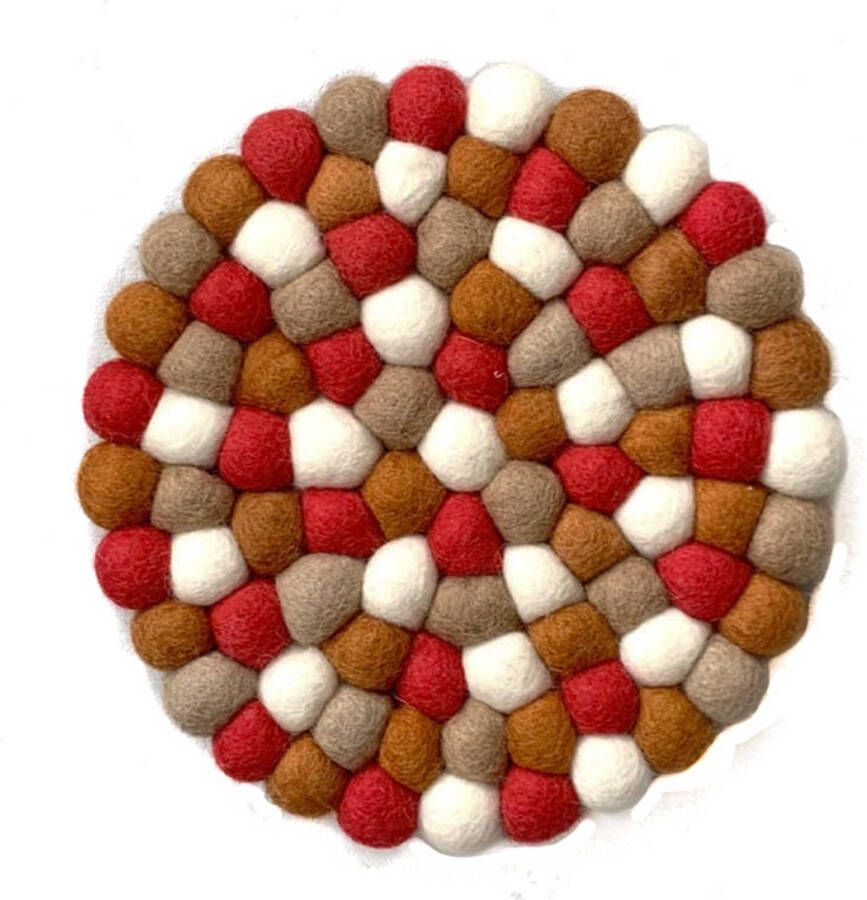 BeYoona Onderzetter Vilt Bolletjes Wit Oranjebruin Beige Rood 20cm Fairmade