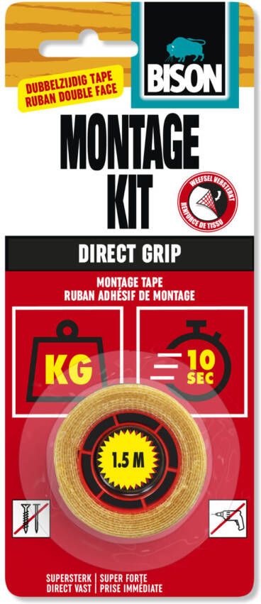 Bison Montagekit Direct Grip Tape Kaart 1 5 m x 19 mm