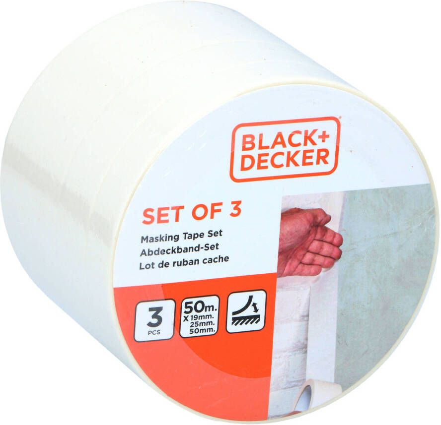 Black & Decker Afplaktape schilderstape 3x verschillende maten wit 19 25 50mm x 5m binnen buiten Tape (klu