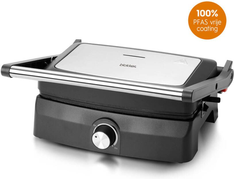 Blokker Contactgrill Pfas Vrij RVS 1500W – Pfas Vrije Sandwich grill – Groot Tosti Apparaat – Topper van de Tosti-ijzers