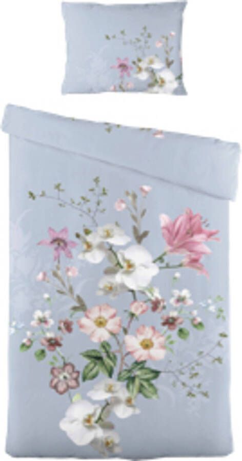 Blokker dekbedovertrek bloem 140x220 cm blauw-roze